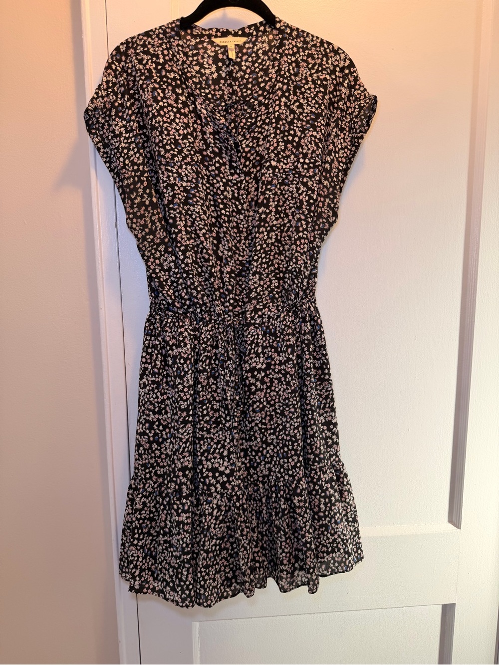 Rebecca Taylor Black Dress with Pale Pink Floral Print